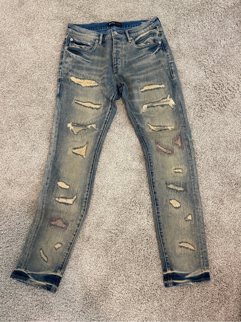 Men's Distressed Skinny Jeans in Faded Blue